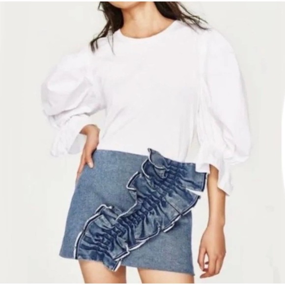 Zara Dresses & Skirts - Zara Denim Mini Skirt Ruffle Detail Women’s Size XS